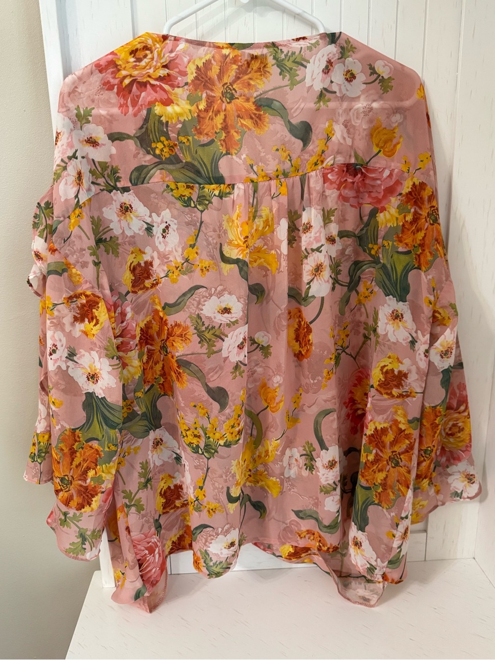 NWT, Umgee, Pink Floral Blouse, Ruffle Split Sleeves, Flowy, Romantic, Size XL - Picture 3 of 10